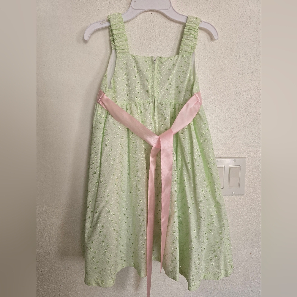 Bonnie Jean Eyelet Green Sleveless Dress For Girls Size 6x - Picture 2 of 9